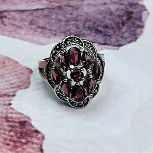 Purple rhinestone ring set in antique silver color metal